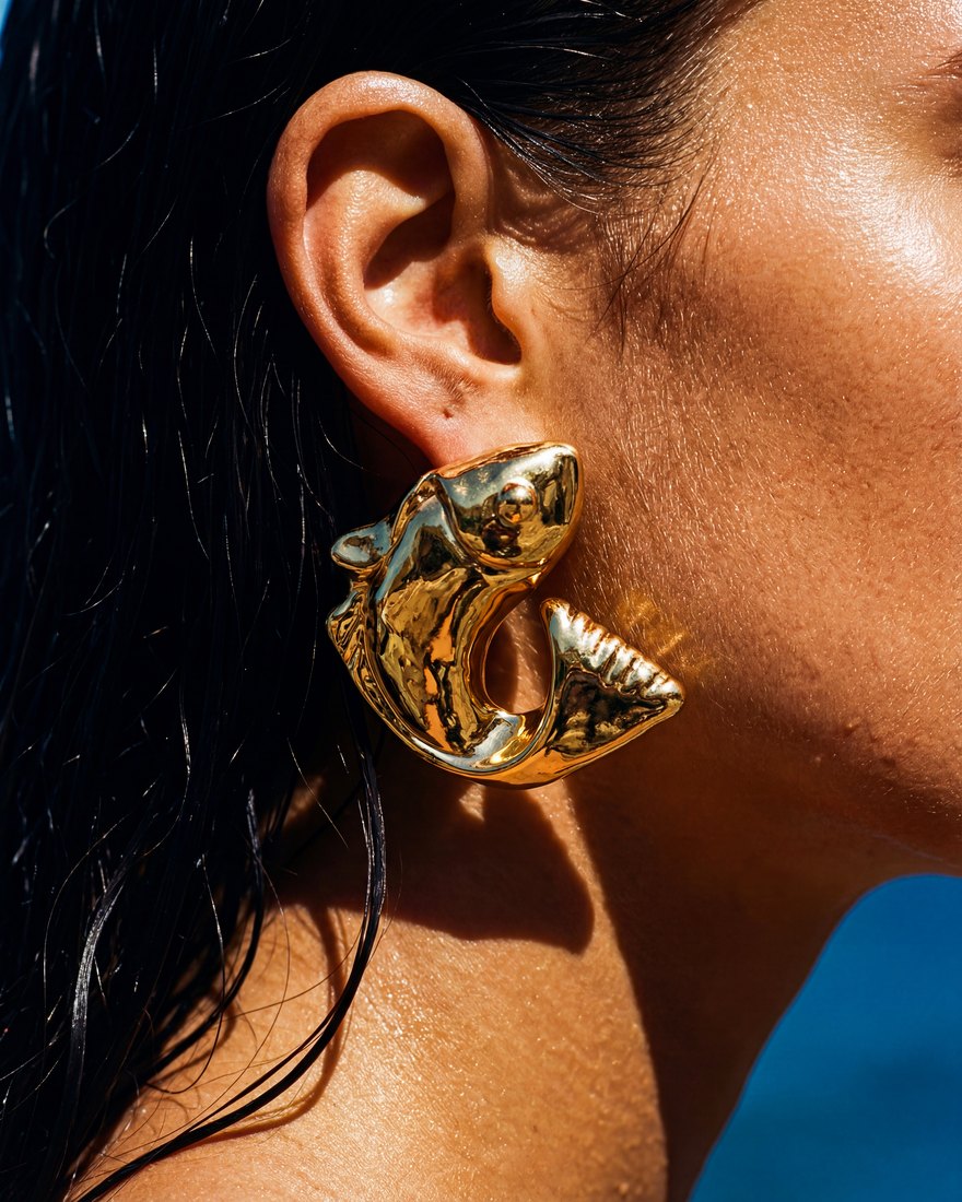 Jacquemus, détail d'une boucle d'oreille poisson